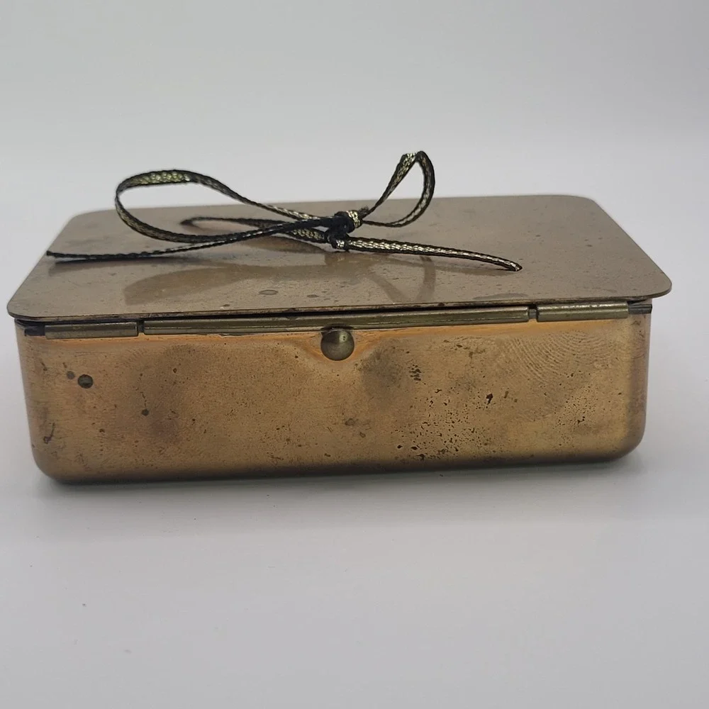 Vintage Brass Trinket Jewelry Box Rectangle Shaped